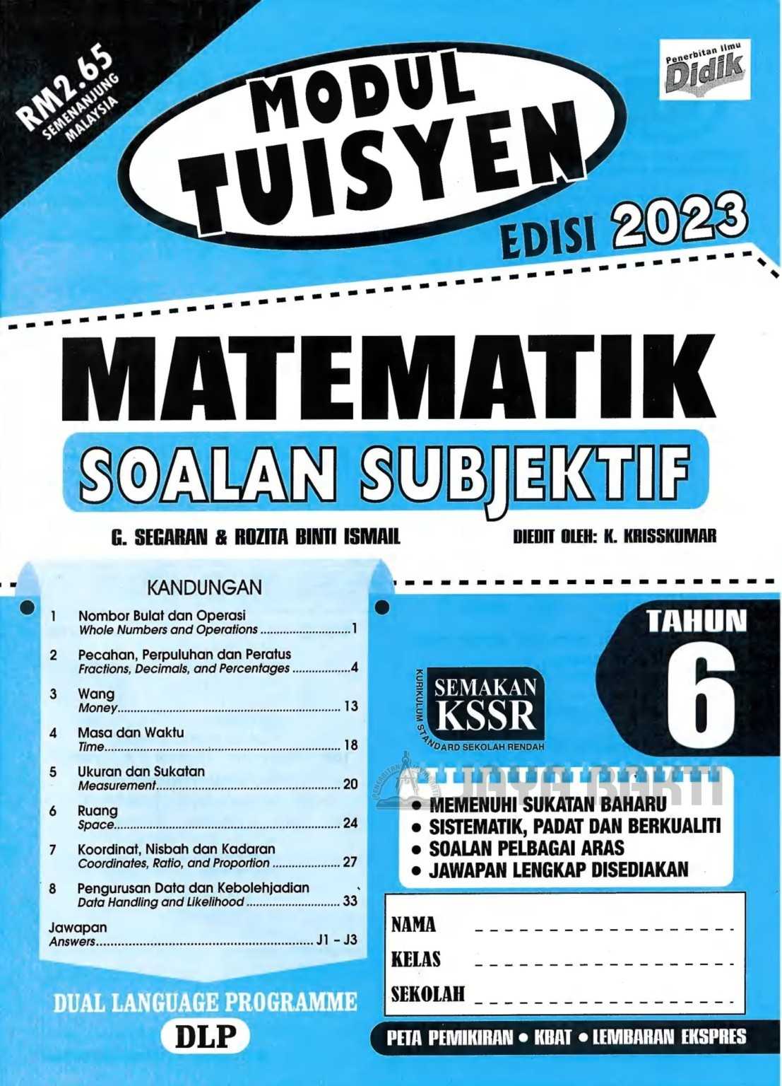 Modul Tuisyen Edisi 2023 Matematik Soalan Subjektif – Tahun 6 (DLP